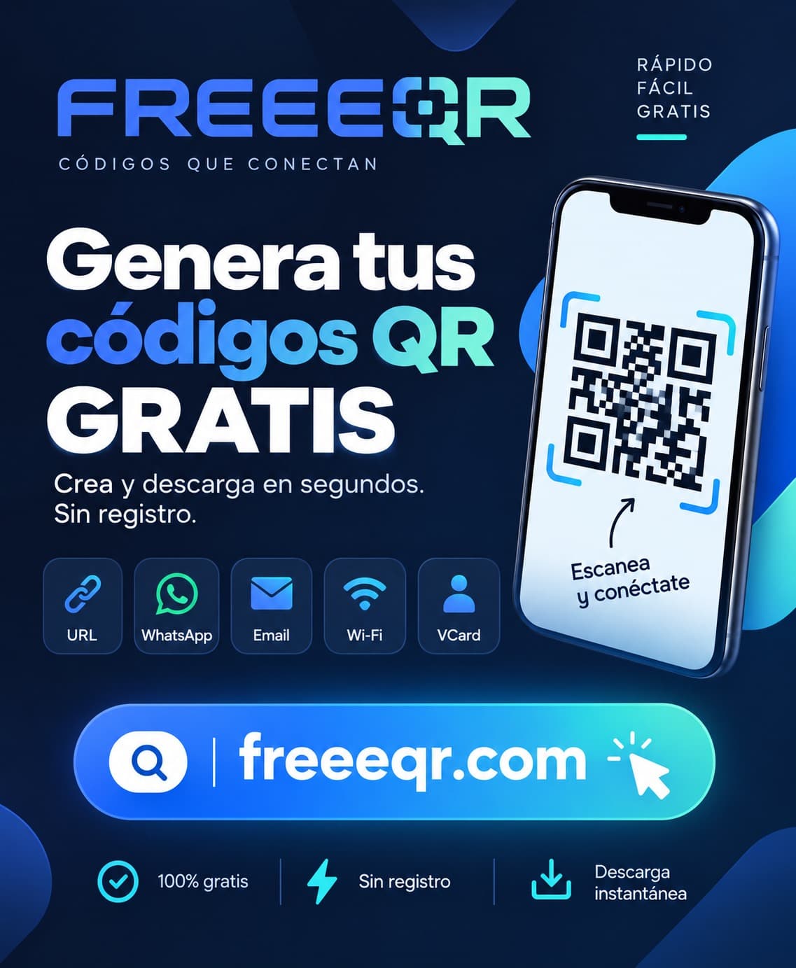 FreeeQR — Genera tus códigos QR gratis, sin registro